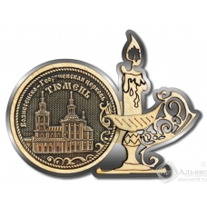 Магнит из бересты Тюмень-Вознесенско-Георгиевская церковь свеча серебро